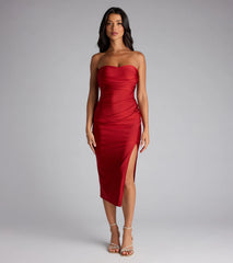 Sarah Strapless Slit Midi Formal Dress