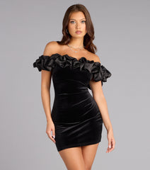 Lia Satin Ruffle Off-The-Shoulder Velvet Mini Dress