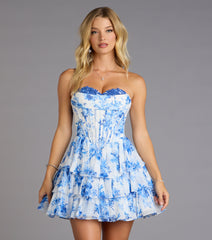Lilianna Floral Chiffon Ruffle Skater Dress