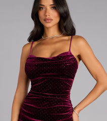 Frankie Velvet Rhinestone Cowl Mini Dress