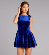 Corrine Velvet Bow Strap Skater Dress