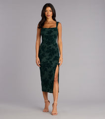Emme Flocked Velvet Midi Formal Dress