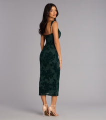 Emme Flocked Velvet Midi Formal Dress