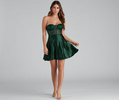 Alaney Sequence Bustier Satin Party Dress