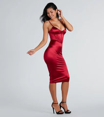 Chantel Formal Satin Corset Lace-Up Midi Dress