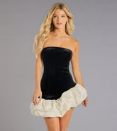 Addie Strapless Velvet Asymmetric Ruffled Mini Dress