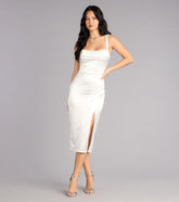 Laina High Slit Satin Midi Dress