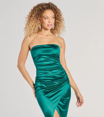 Sheryll Strapless Wrap Satin Midi Dress