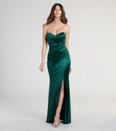 Olive Strapless Slit Mermaid Satin Formal Dress