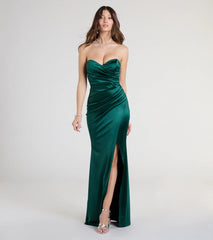 Olive Strapless Slit Mermaid Satin Formal Dress