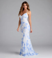 Pascha Strappy Open Back Mermaid Floral Formal Dress