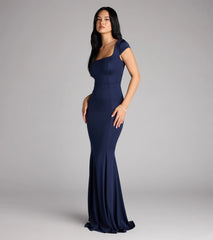 Gloria Cap Sleeve Tie Back Mermaid Formal Dress