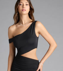 Idella One-Shoulder Cutout Mesh Formal Dress