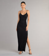 Arianna Rhinestone Mesh High Slit Column Dress
