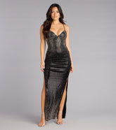Leighton V-Neck Rhinestone Slit Formal Dress