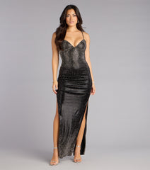 Leighton V-Neck Rhinestone Slit Formal Dress