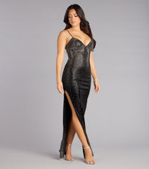 Leighton V-Neck Rhinestone Slit Formal Dress