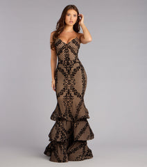 Juliette Flocked Mesh Mermaid Formal Dress