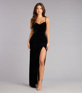 Shay Glitter Velvet Slit Formal Dress