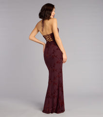 Erin Flocked Velvet Lace-Up Mermaid Formal Dress