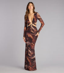 Alison Abstract Mesh Cutout Formal Dress