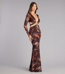 Alison Abstract Mesh Cutout Formal Dress