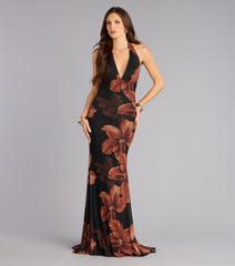 Kiana Floral Mesh Halter Mermaid Formal Dress