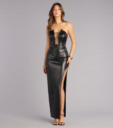 Jessica Faux Leather Strapless Lace-Up Formal Dress