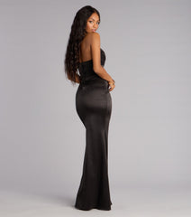 Gretchen Satin Plunge Mermaid Formal Dress