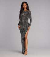 Lexis Glitter Crew Neck Slit Formal Dress