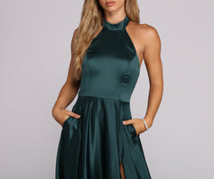 India Satin Tie Neck Gown