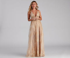 Mona Formal Plunging Glitter Dress