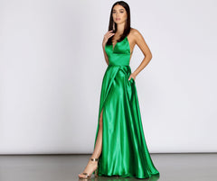 Evalina Satin Lace Up Back A-Line Dress