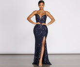 Alese Scroll Sequin Cross Back Mermaid Dress