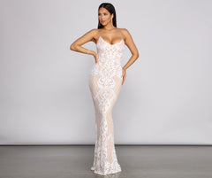 Blair Sequin Scroll Sleeveless Formal Dress