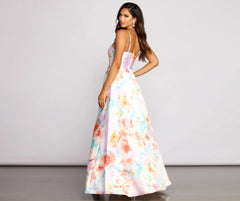 Cami Formal Floral Satin A-Line Dress