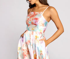 Cami Formal Floral Satin A-Line Dress