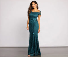 Tia Formal Off The Shoulder Scalloped Lace Dress