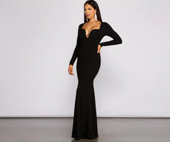 Mallory Long Sleeve V Neck Formal Dress
