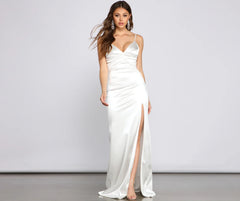 Kiara Satin High-Slit Mermaid Dress