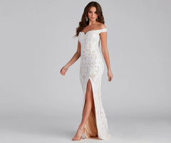 Kaylen Sequin Off-The-Shoulder Formal Dress