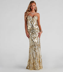 Jaylene Formal Sequin Scroll Dress