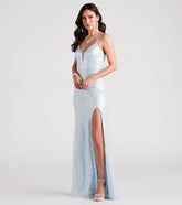 Lizza Formal Sequin Slit Long Dress