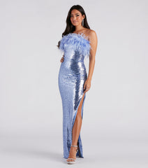 Zuri Formal Sequin Feather Mermaid Dress