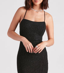 Abbie Formal Glitter Lace-Up Slit Dress