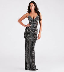 Ciara Iridescent Rhinestone Draped Formal Dress