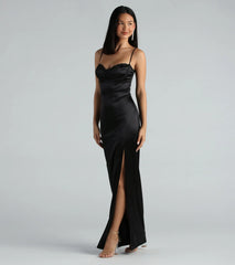 Cassandra Formal Satin Lace Sweetheart Long Dress