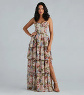 Natalie Formal Chiffon Floral Ruffle A-Line Dress