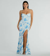 Elia High Slit Floral Crepe Mermaid Dress