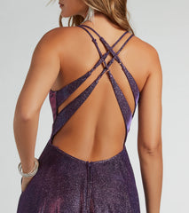 Sherry Caged Strappy A-Line Glitter Formal Dress